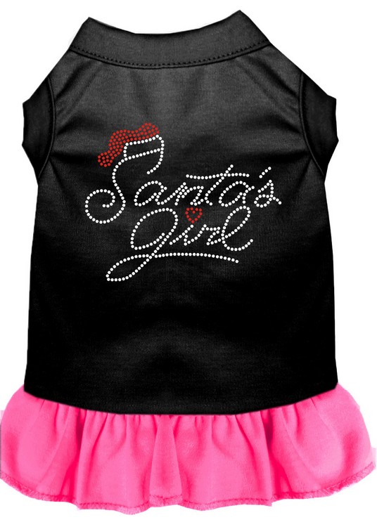 Santa's Girl Rhinestone Dog Dress Black with Bright Pink Med